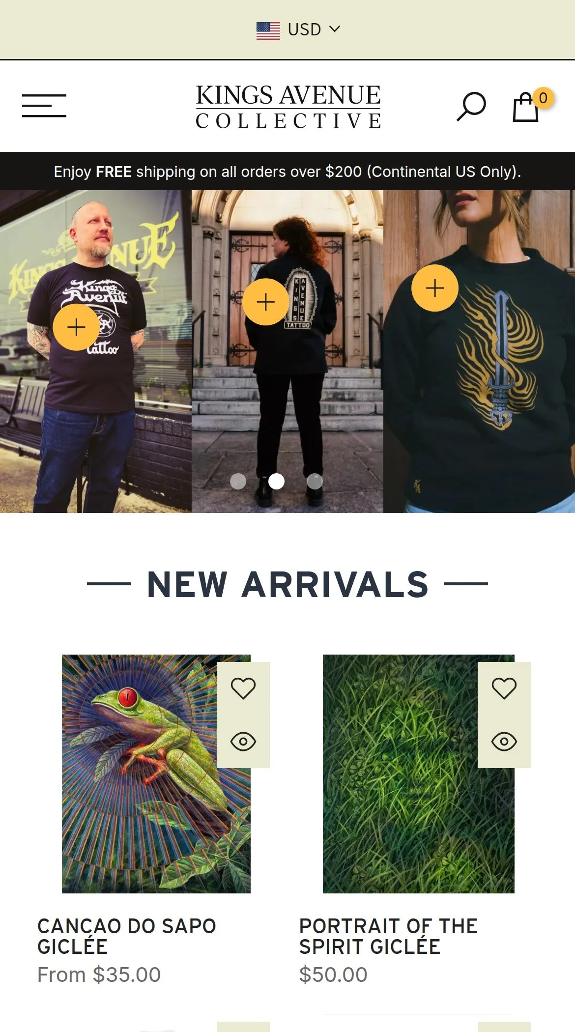 Kings Avenue Collective, the home page on a phone