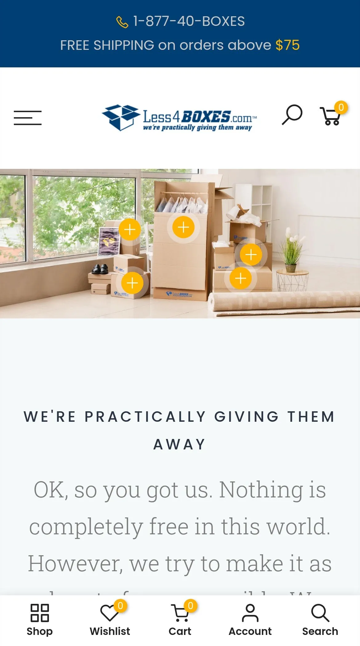 Less4Boxes, the home page on a phone